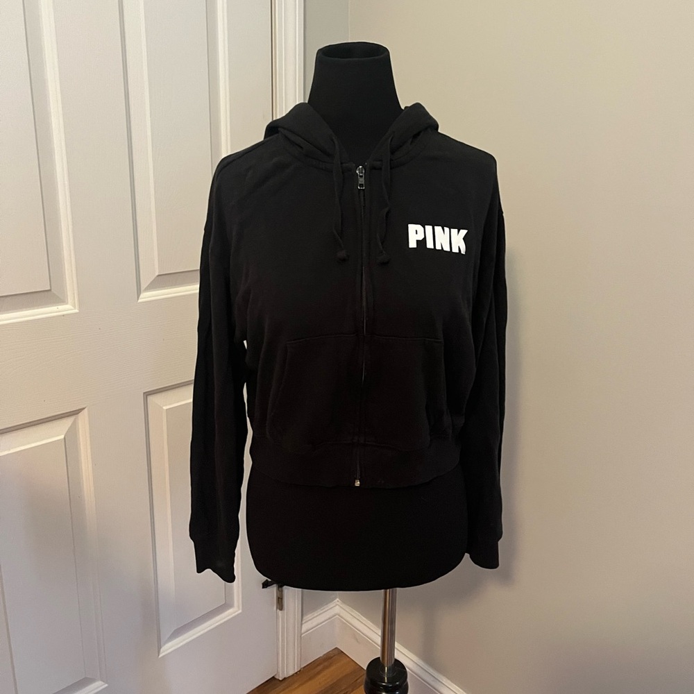 PINK Victoria's Secret Black Zip-Up Hoodie Sweatshirt Small